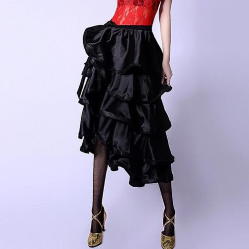 Women's bull dance flamenco dance skirts red black colored stage performance practice latin dance wrap hip scarf skirts